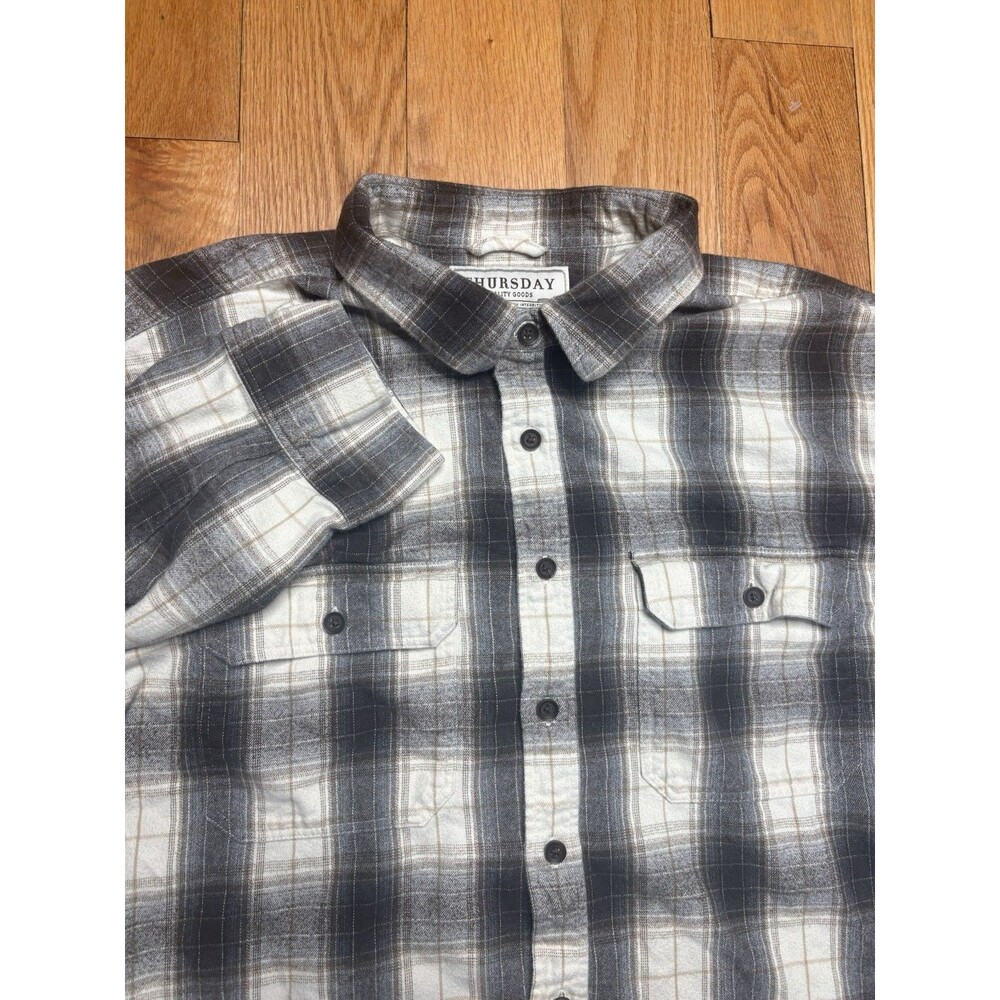 Thursday Boot Co. Summit Flannel Shirt Plaid Gray Beige Button Up Men's XXL